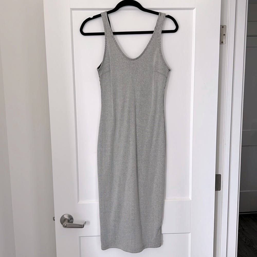 Lush Gray and Black Ribbed Midi Bodycon Dress M